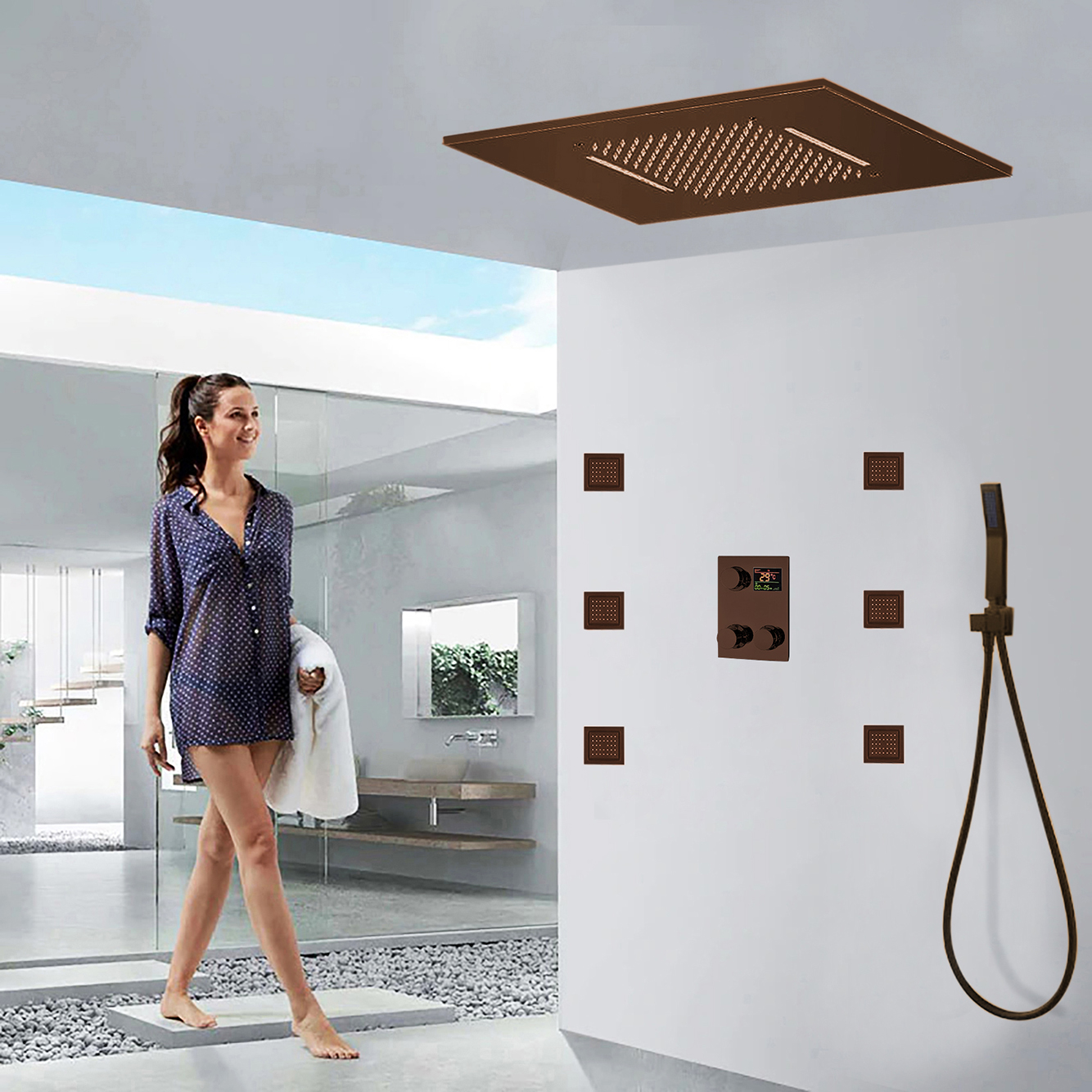 BathSelect Lima Multi Color Water Powered Led Shower With Adjustable Body Jets And Digital Mixer
